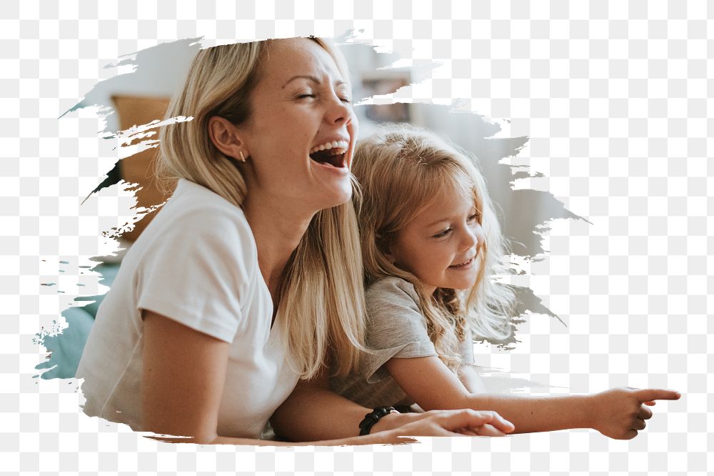 Mother laughing png daughter sticker, transparent background