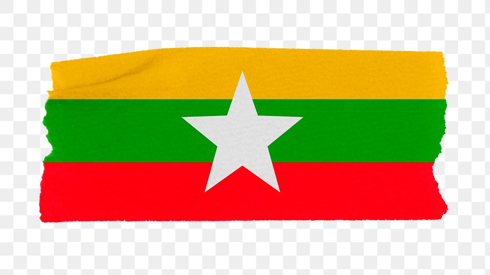 Myanmar's flag png sticker, washi tape design, transparent background