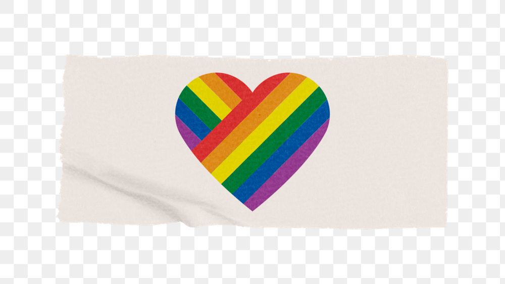 Rainbow heart png sticker, washi tape, transparent background