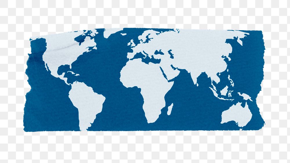 World map png sticker, washi tape, transparent background