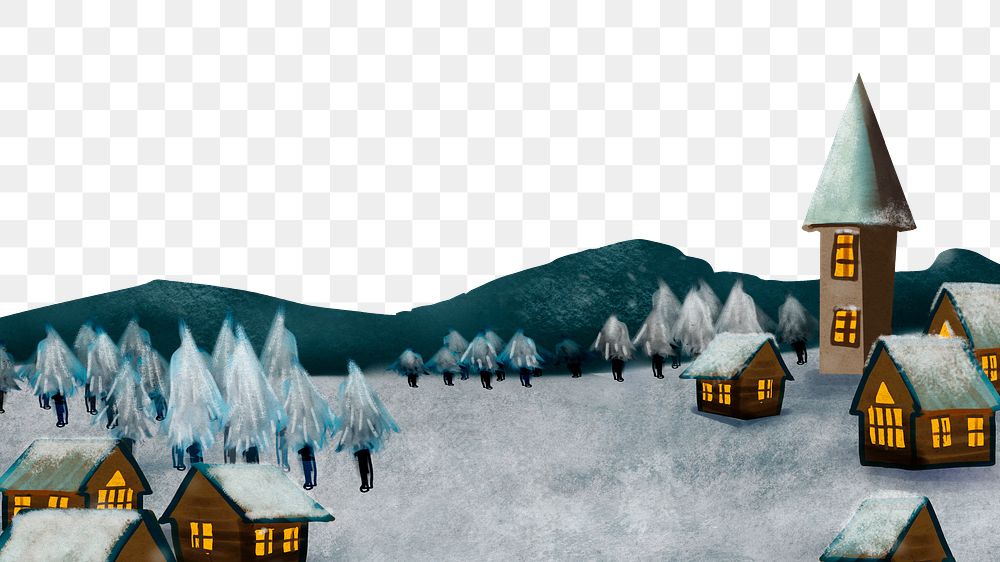 Winter landscape png border, drawing, transparent background