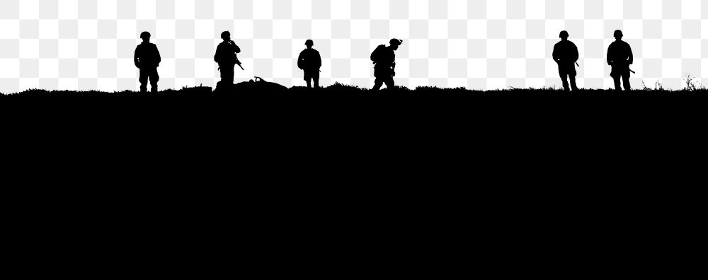 Soldiers png land silhouette border, transparent background