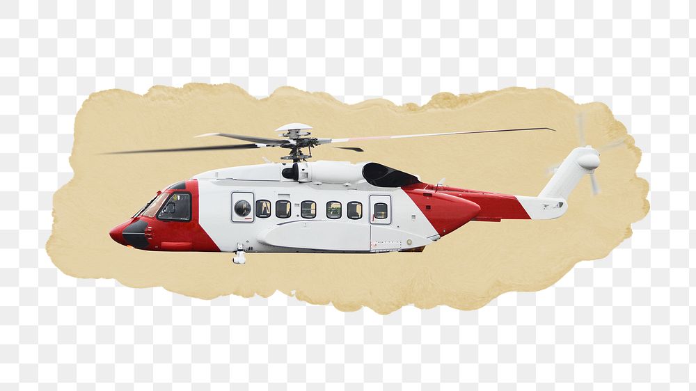 Medical helicopter png sticker, ripped paper, transparent background
