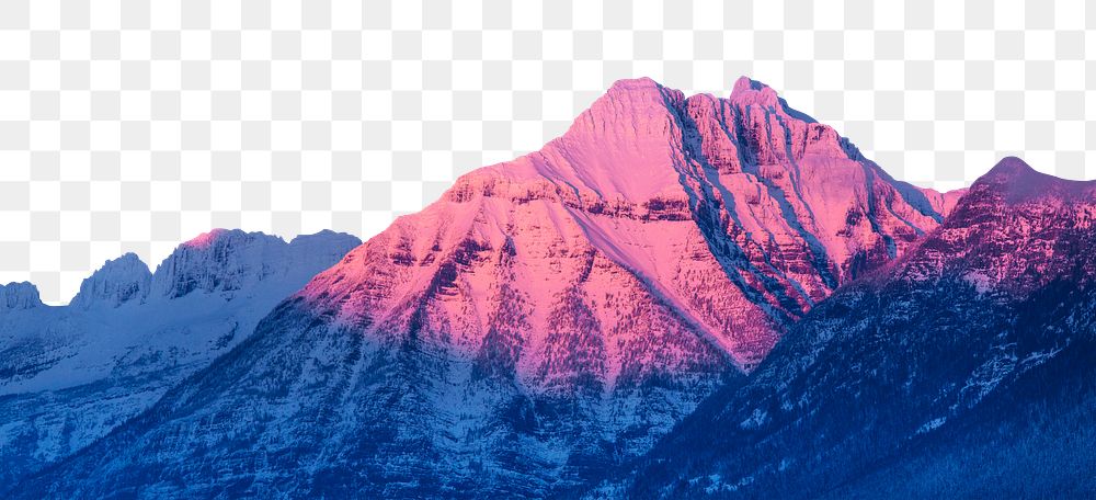 Sunset mountain png border, Winter nature image, transparent background