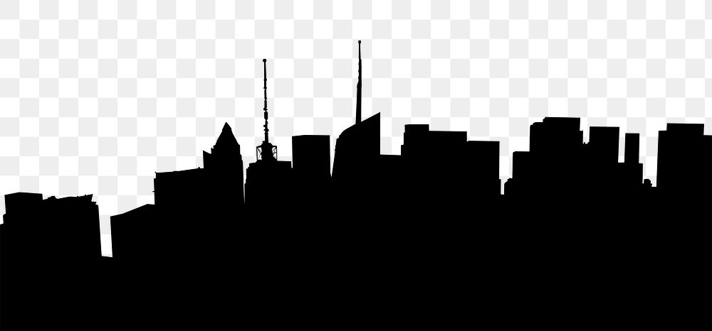Cityscape silhouette png border, New York City image, transparent background