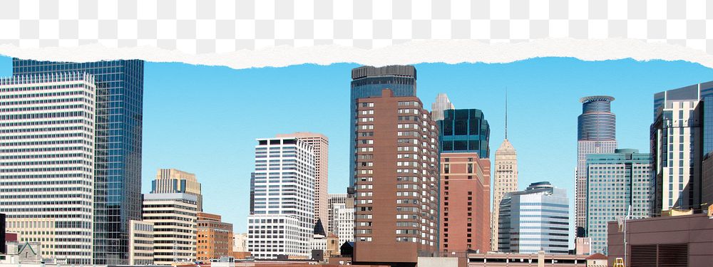 Png cityscape torn paper border, Minneapolis, transparent background