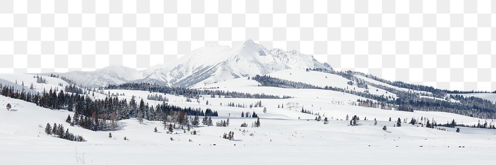 Snowy hill png border, winter landscape image, transparent background