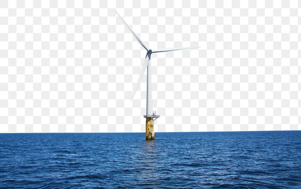 Wind turbine floating png ocean, renewable energy, transparent background