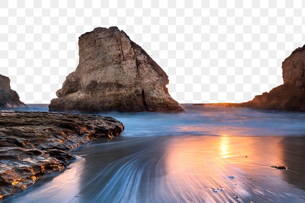 Sunset beach png border, beautiful nature image, transparent background
