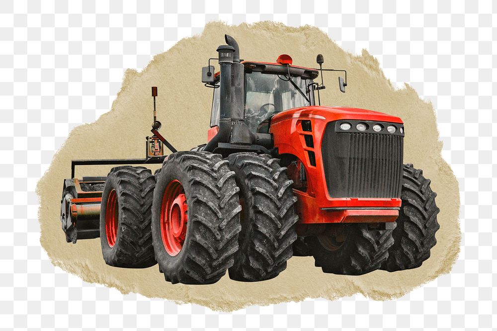 Farming tractor png sticker, ripped paper, transparent background