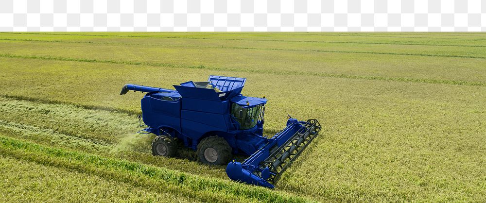 Png harvest tractor landscape, transparent background