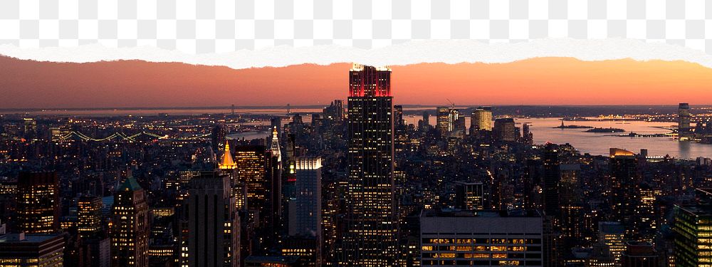 Png skyline torn paper border, New York City, transparent background