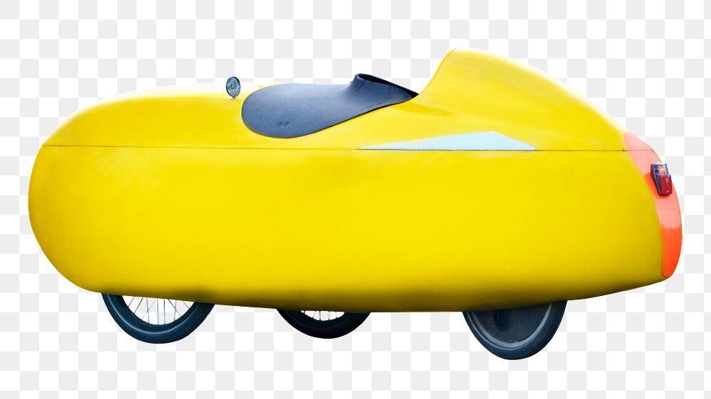 Yellow velomobile png sticker, transparent background