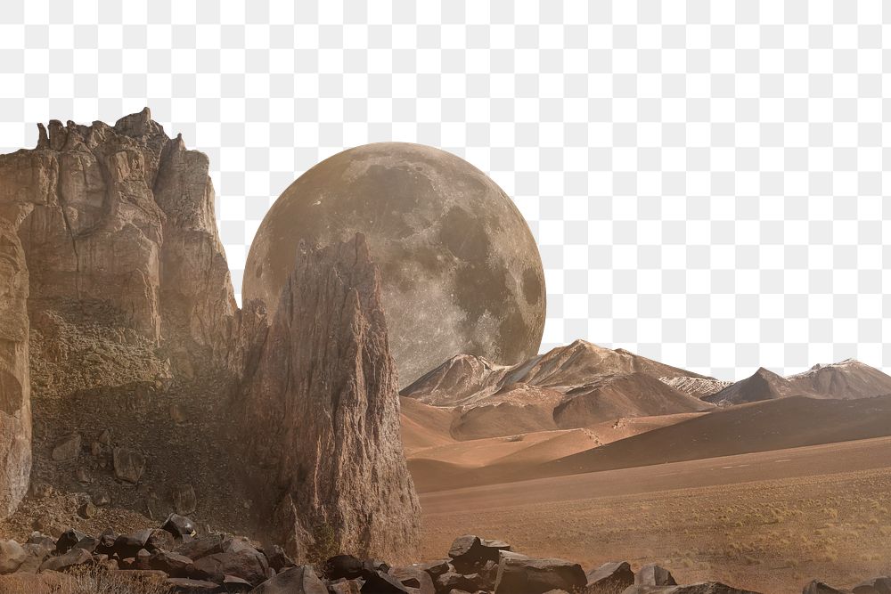 Sci-fi mars png landscape border, surreal nature image, transparent background