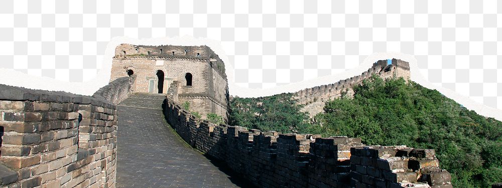 Famous landmark png torn paper border, Great Wall of China, transparent background
