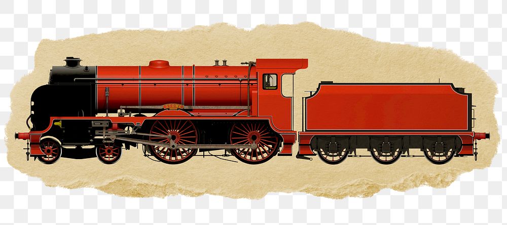 Red train png sticker, ripped paper, transparent background