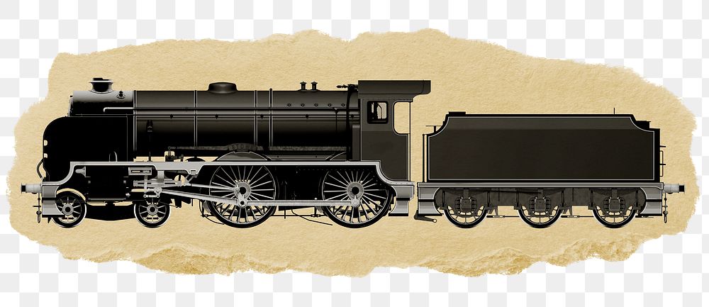 Black train png sticker, ripped paper, transparent background