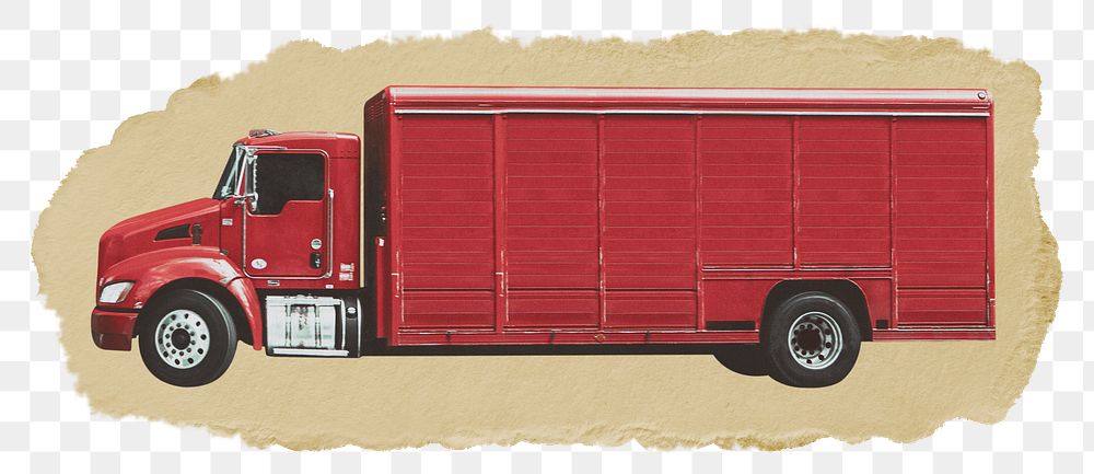 Red truck png sticker, ripped paper transparent background