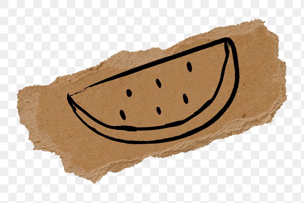 Watermelon png sticker doodle, ripped paper, transparent background
