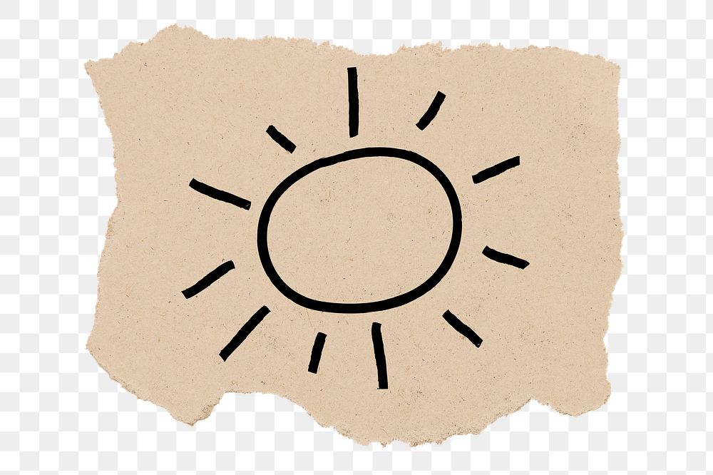 Sunshine png sticker doodle, torn paper, transparent background