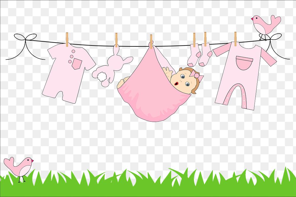 Baby laundry day png sticker, cute illustration, transparent background. Free public domain CC0 image