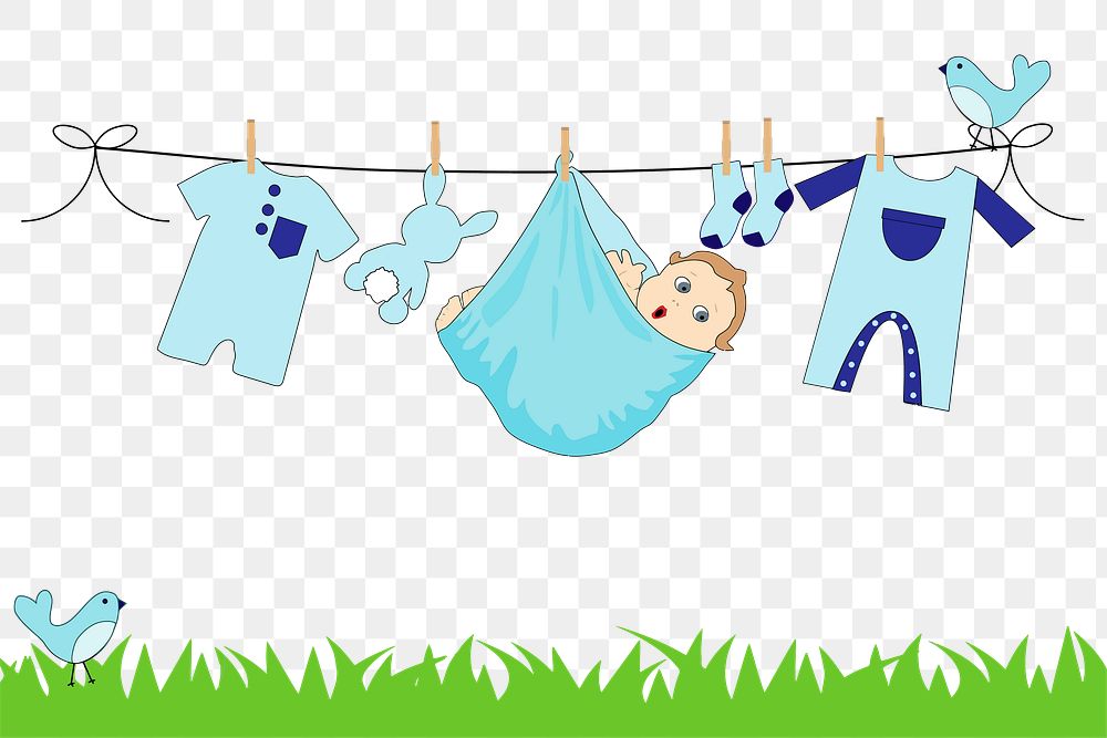 Baby laundry day png sticker, cute illustration, transparent background. Free public domain CC0 image