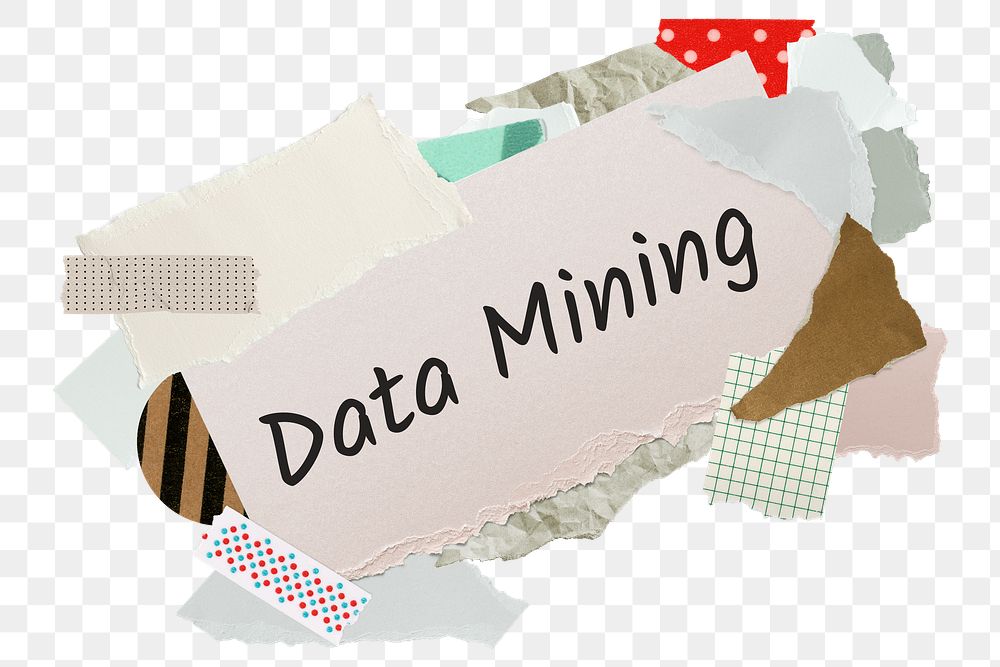 Data mining png word sticker, aesthetic paper collage typography, transparent background