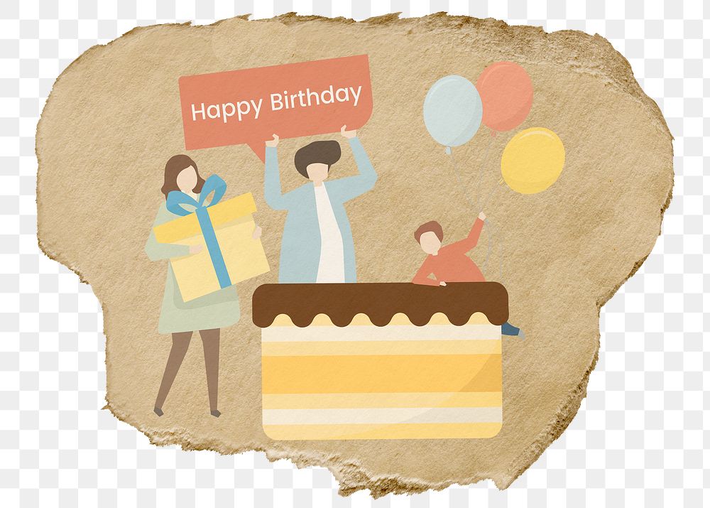 Birthday party png journal sticker, family time, transparent background