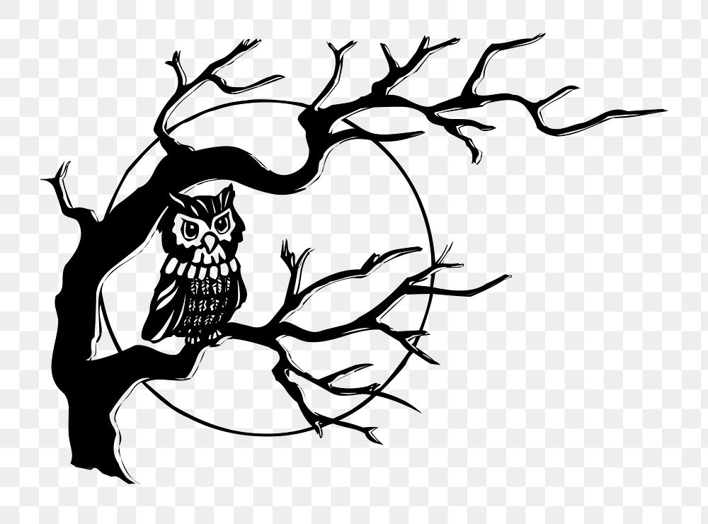 Owl on tree png sticker, transparent background. Free public domain CC0 image.