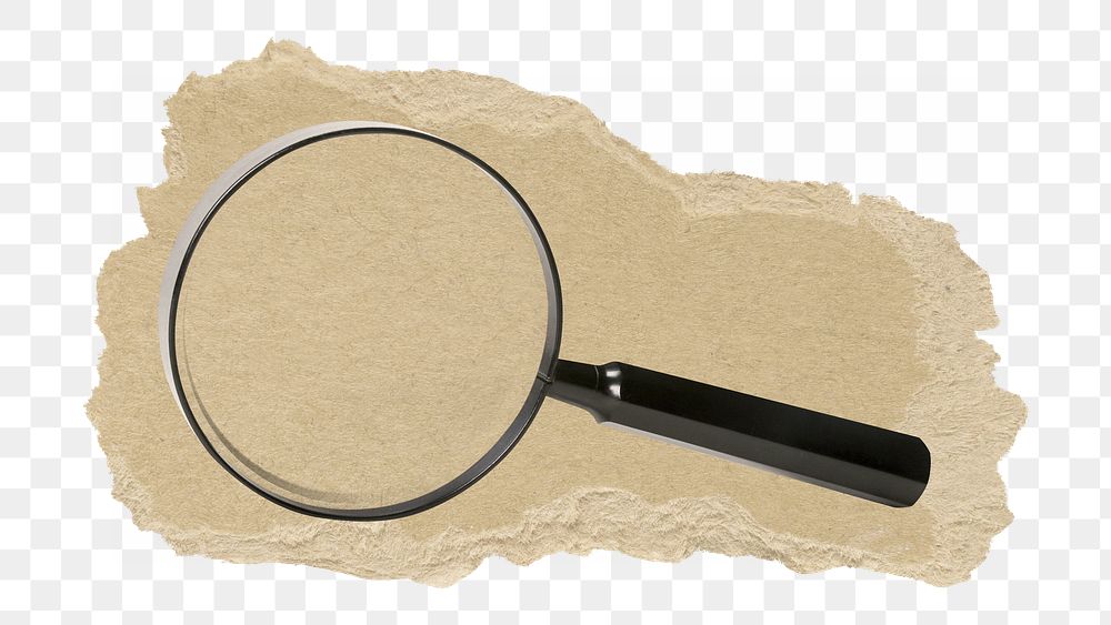 Magnifying glass png sticker, ripped paper, transparent background