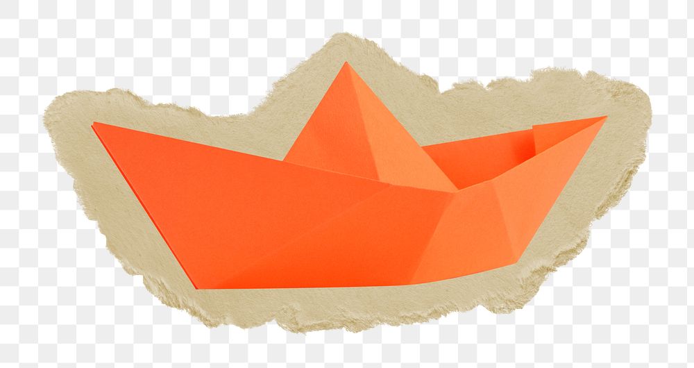 Paper boat png sticker, ripped paper, transparent background