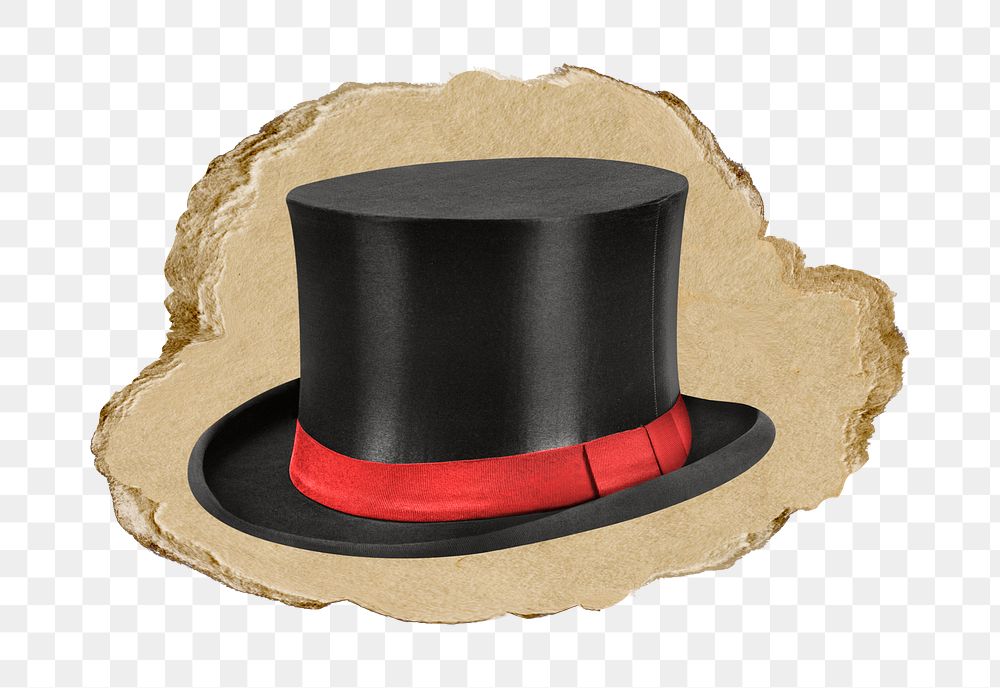 Top hat png sticker, ripped paper, transparent background