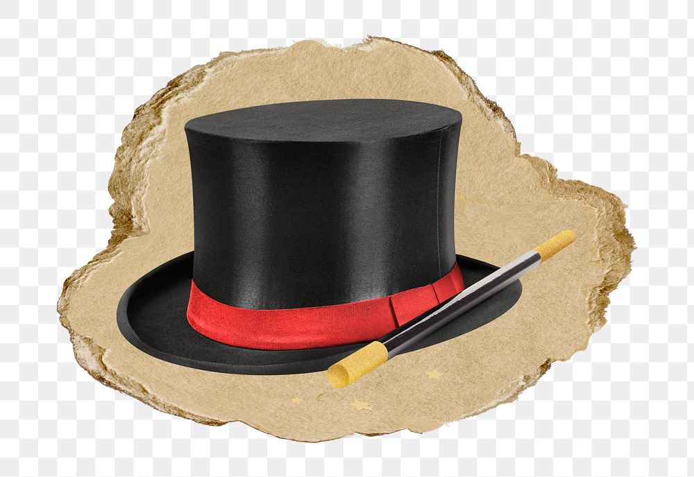 Magician hat png sticker, ripped paper, transparent background