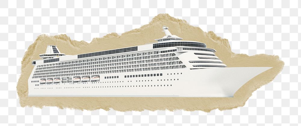 Cruise ship png sticker, ripped paper, transparent background