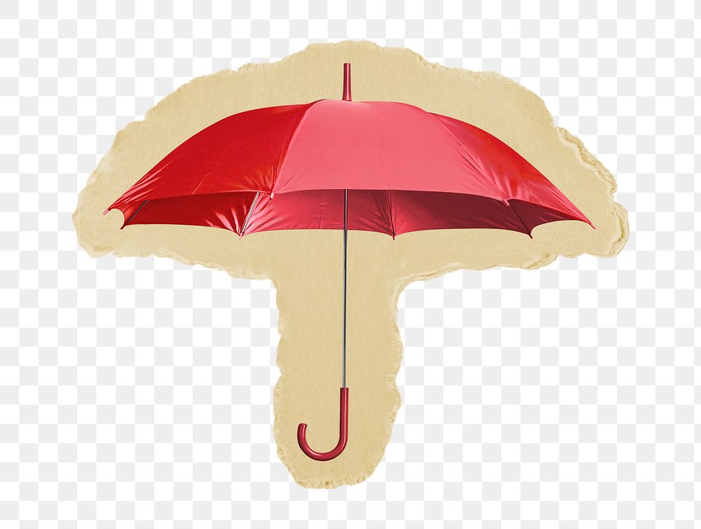 Red umbrella png sticker, ripped paper, transparent background