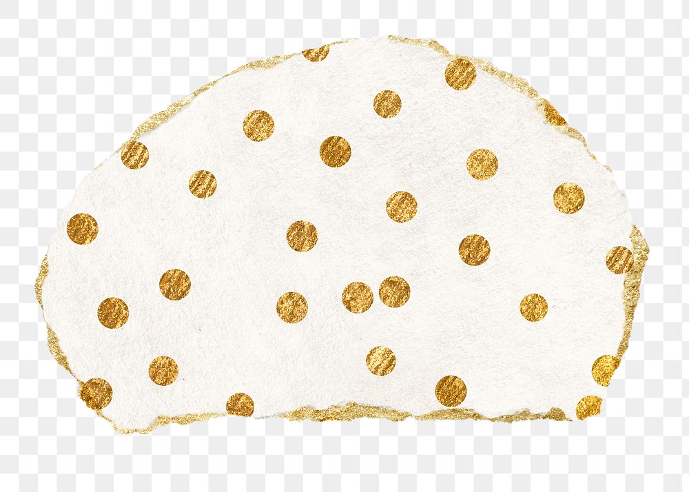 Gold polka dot png pattern sticker, ripped paper, transparent background