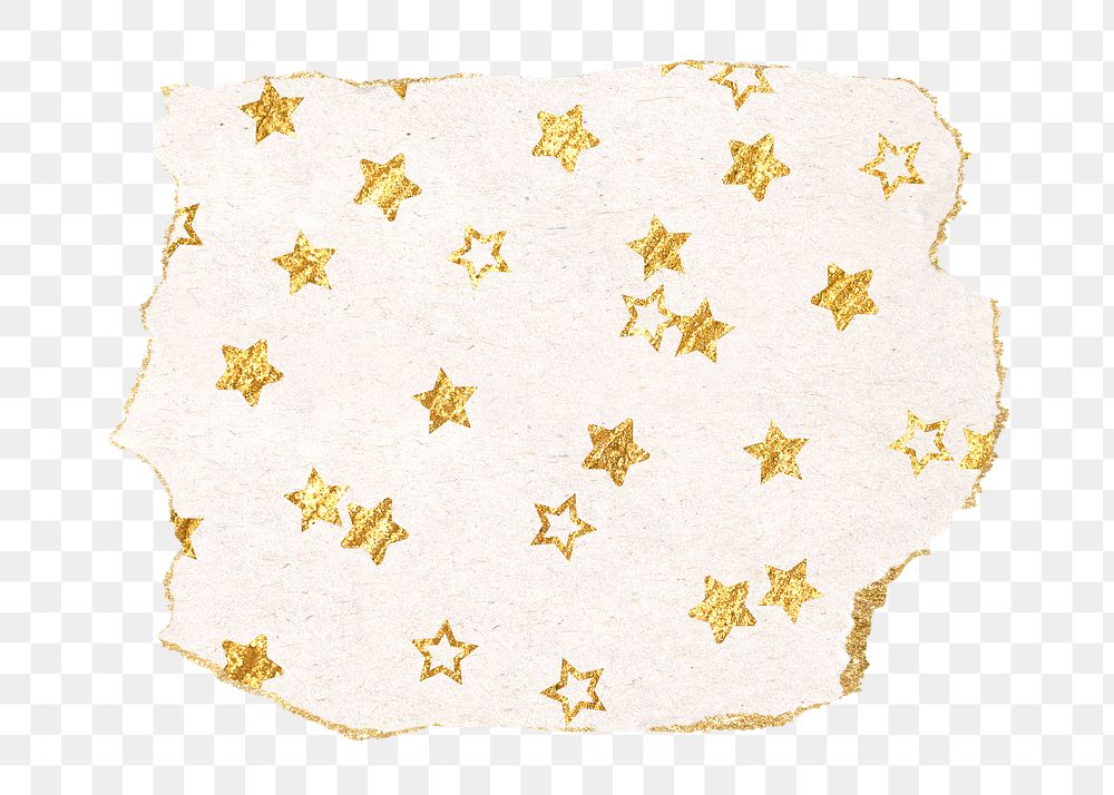 Gold star png pattern sticker, torn paper transparent background