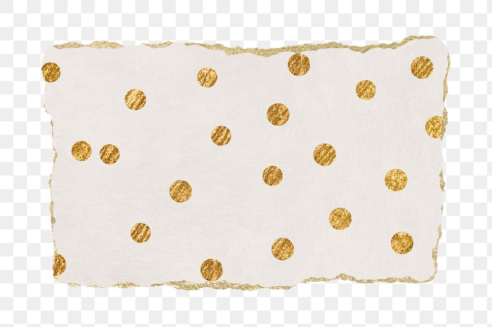 Gold polka dot png pattern sticker, ripped paper, transparent background