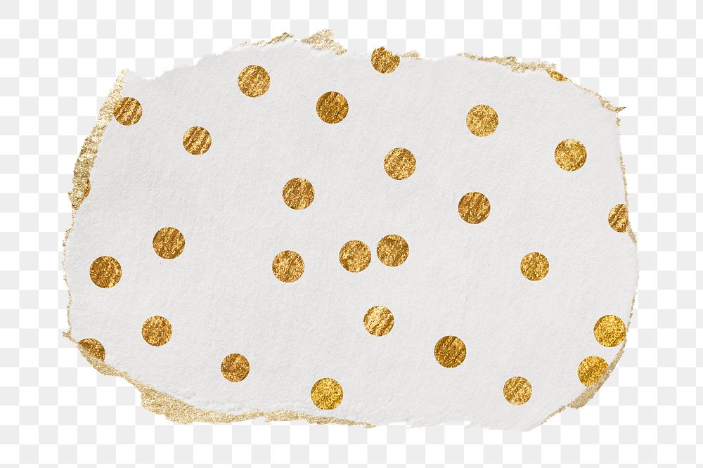 Gold polka dot png pattern sticker, ripped paper, transparent background