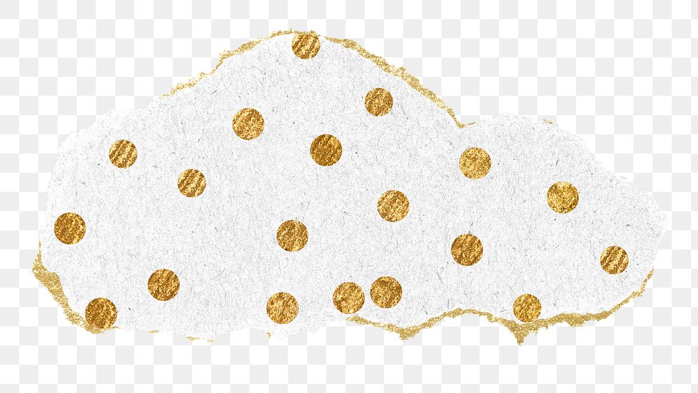 Gold polka dot png pattern sticker, ripped paper, transparent background