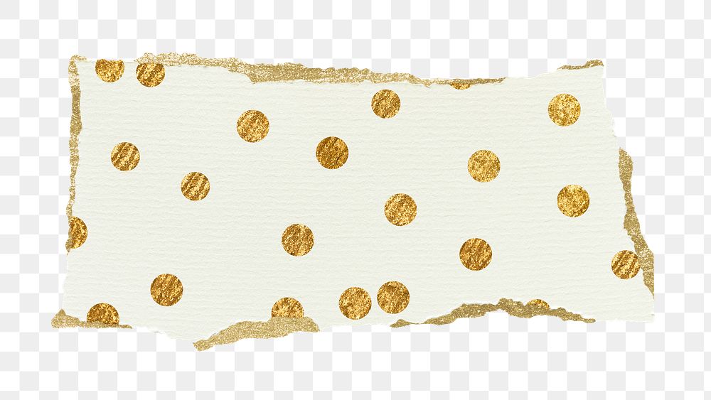 Gold polka dot png pattern sticker, ripped paper, transparent background