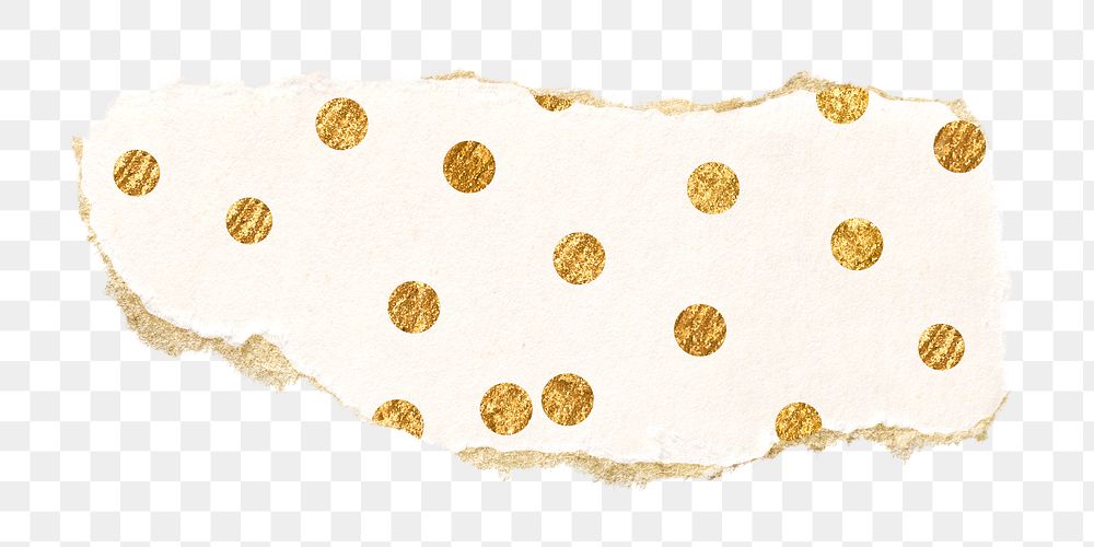 Gold polka dot png pattern sticker, ripped paper, transparent background