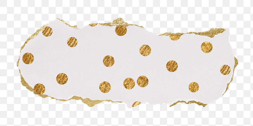 Gold polka dot png pattern sticker, ripped paper, transparent background