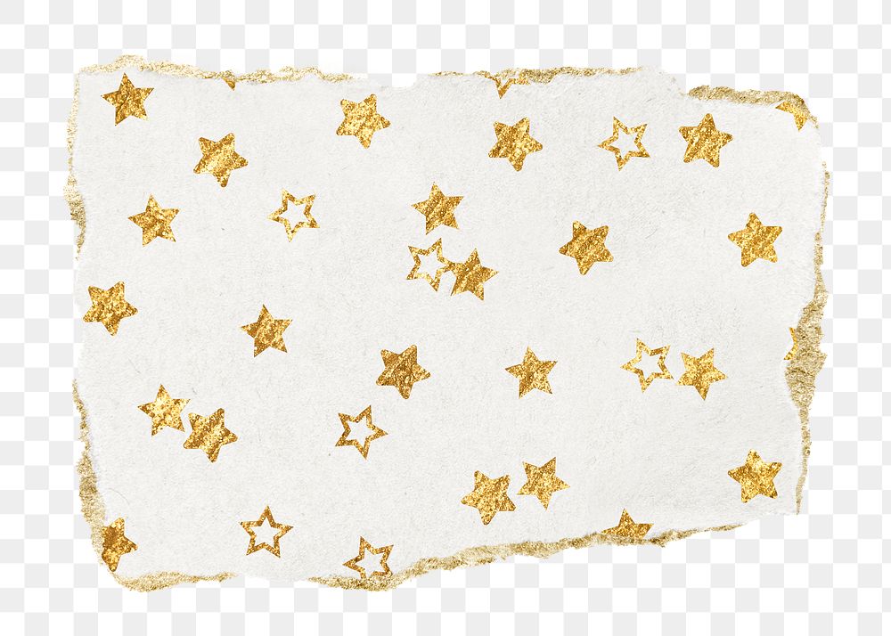 Gold star png pattern sticker, torn paper transparent background