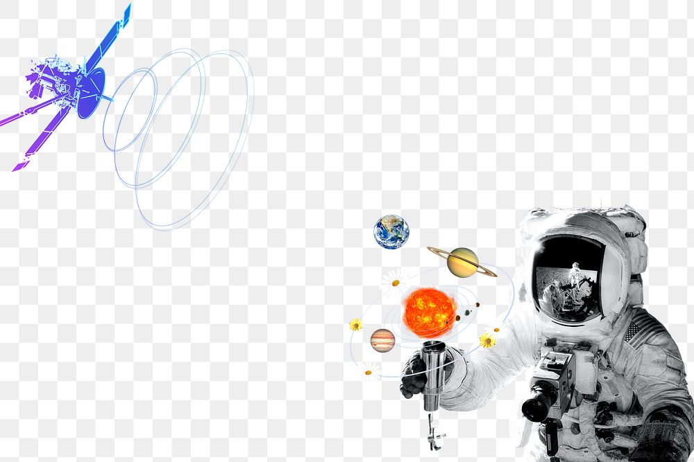 Aesthetic galaxy png border, astronaut remixed media on transparent background