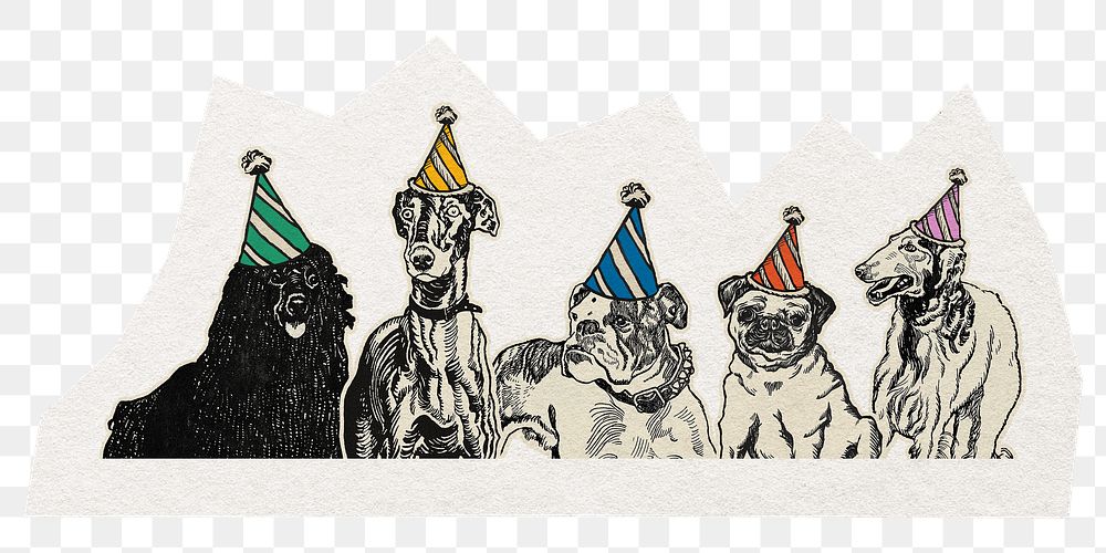 Birthday dogs png sticker, collage element in transparent background