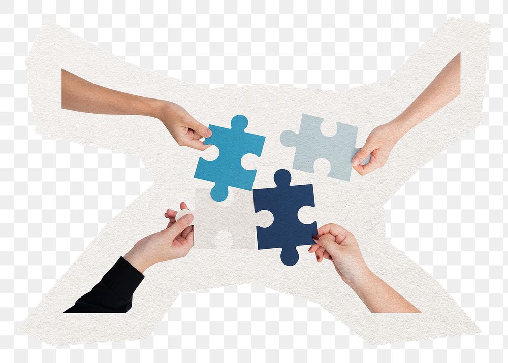 Teamwork, puzzle png sticker, collage element in transparent background