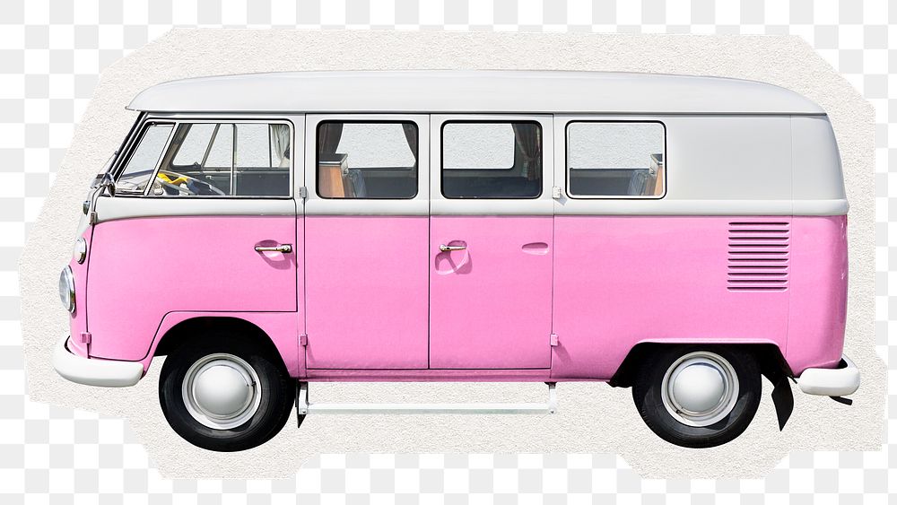 PNG pink camper van sticker, transparent background