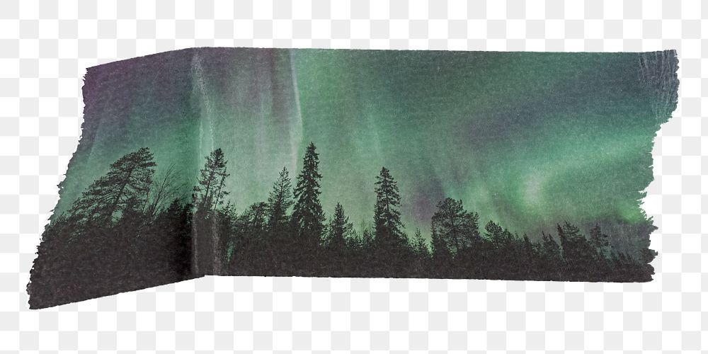 Aurora landscape washi tape png sticker, collage element, transparent background
