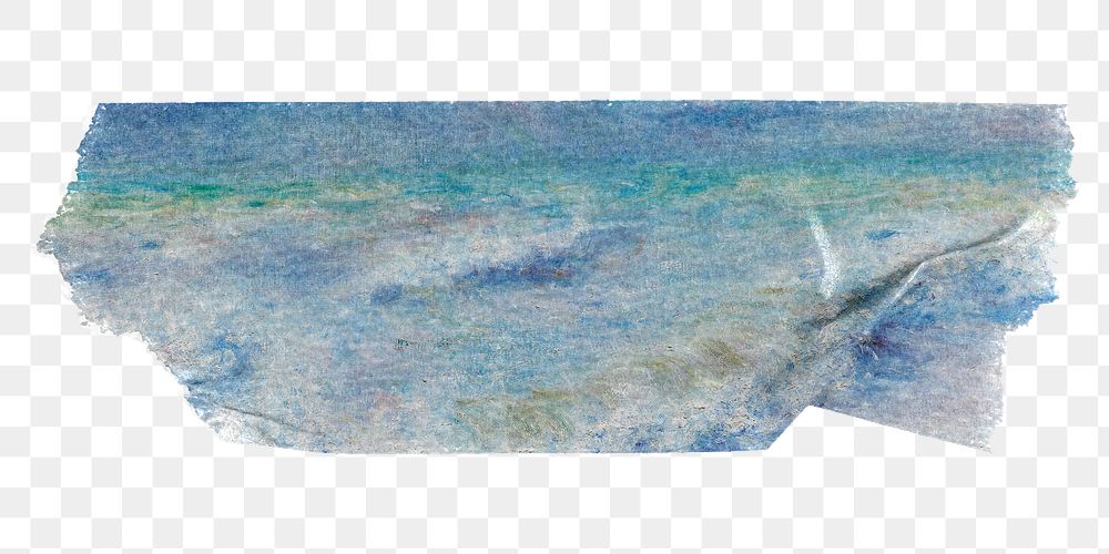 Ocean painting washi tape, Auguste Renoir png collage element, transparent background